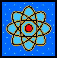 Imagen tipica del tomo (ncleo y electrones girando alrdedor del ncleo) sobre un fondo estrellado.